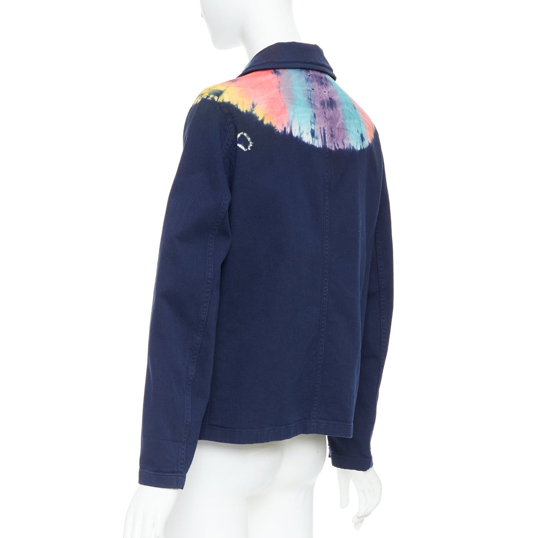 CHRISTIAN DIOR 2021 rainbow tie dye blue cotton cropped jacket FR40 L