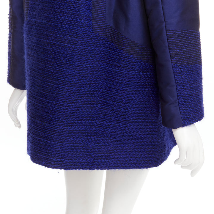 ISSEY MIYAKE cobalt blue taffeta tweed multi texture cocoon jacket coat M