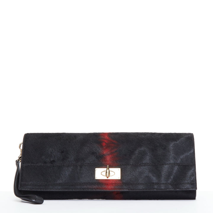 GIVENCHY Shark black red ponyhair gold turnlock foldover clutch bag