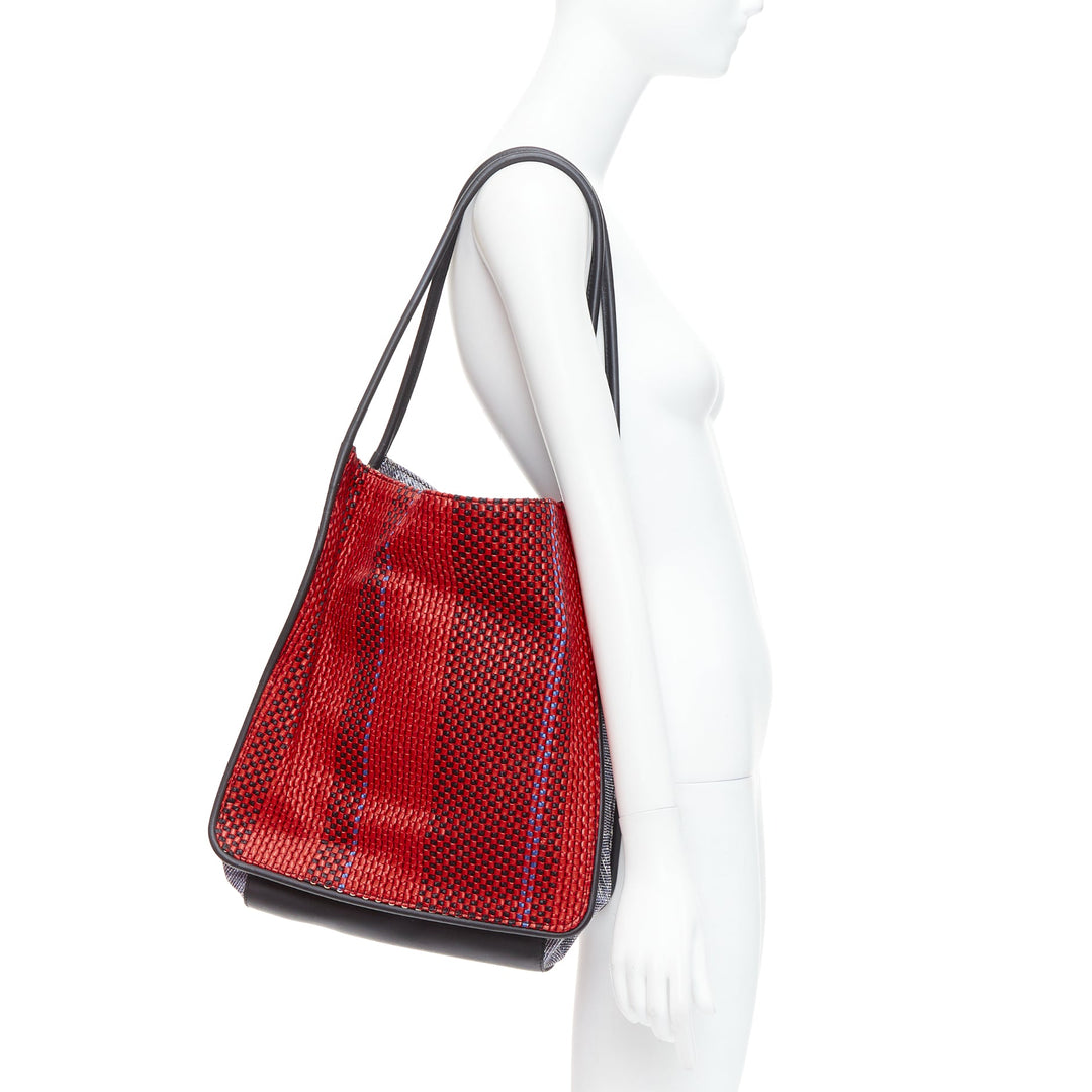 PROENZA SCHOULER red raffia leather trim mixed woven XL tote bag