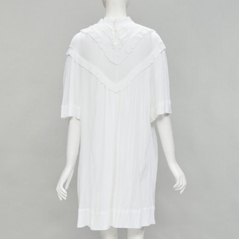 ISABEL MARANT ETOILE white viscose eyelet ruffle collar boho dress FR40 M