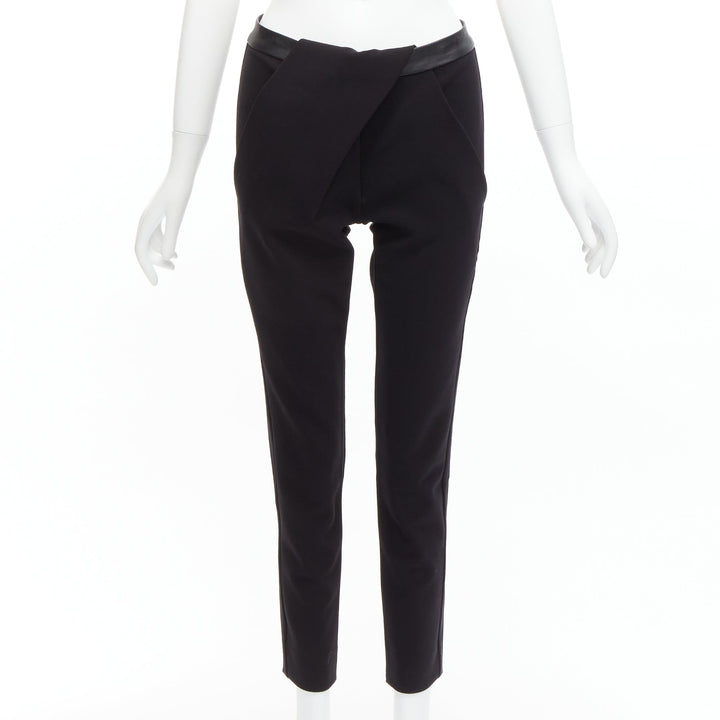 DION LEE black leather waistband wrap detail cropped pants trousers UK6 XS