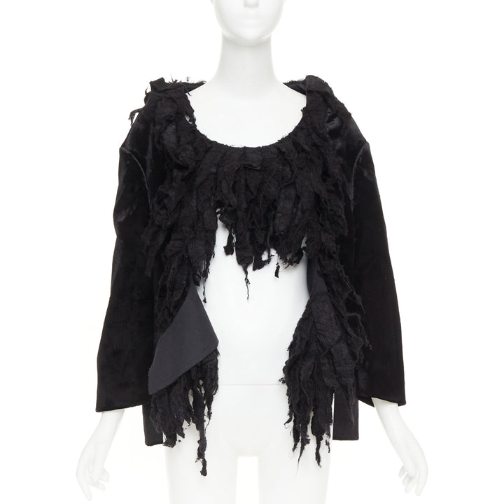 rare COMME DES GARCONS 2019 Runway black shredded silk fringe multi sleeves top