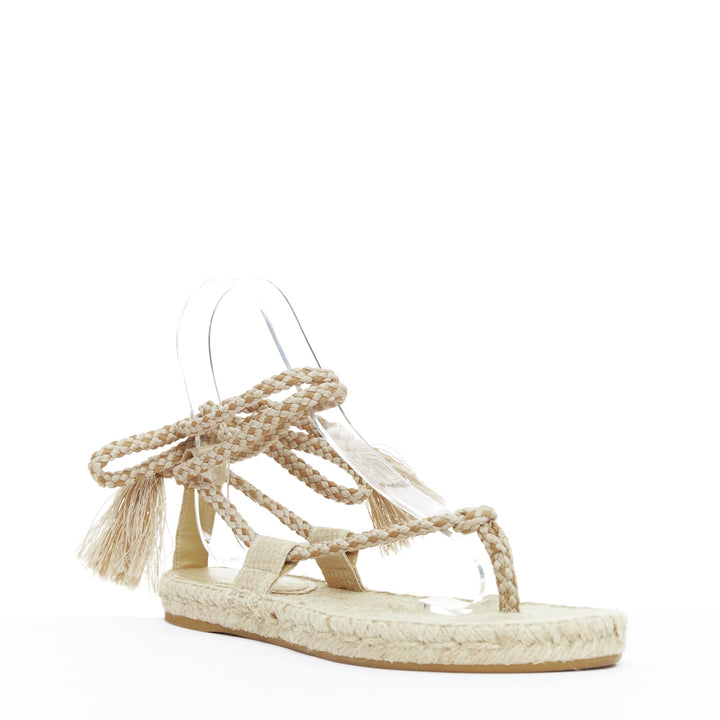 DIOR 2020 Diorexpress nude embroidered cotton rope tie jute sandals EU37