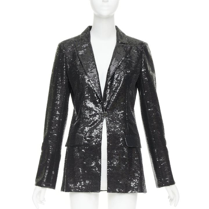 CHANEL 09C Runway Miami black sequin notched collar tailored blazer FR40 L