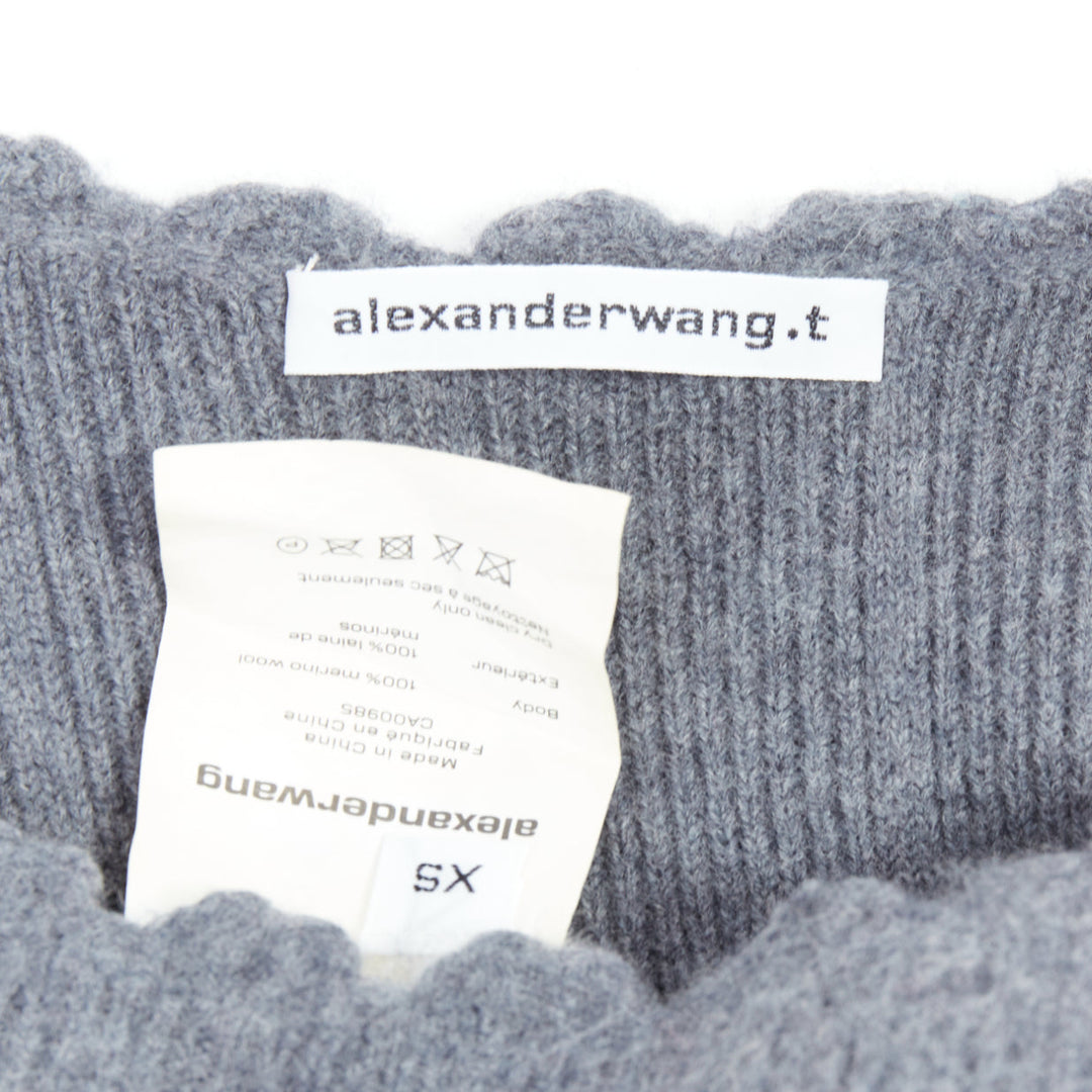 ALEXANDER WANG T 100% merino wool grey distressed edge cropped sweater XS