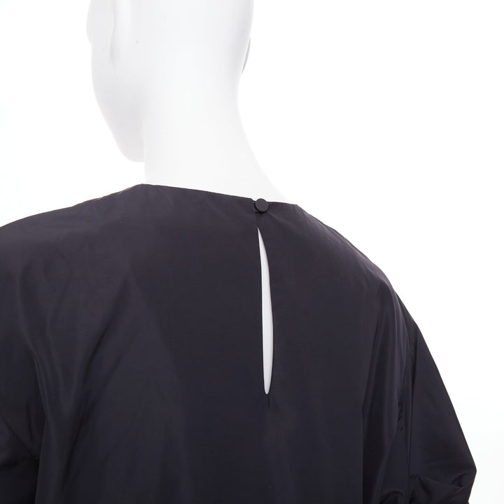 TIBI Italian Sporty Nylon Pleat Sleeve black sculptural balloon blouse US0 XS