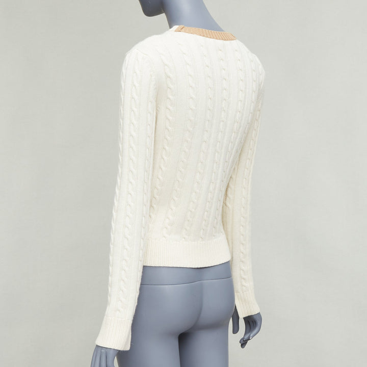 LOEWE ecru wool cotton anagram cable knit cropped sweater XS