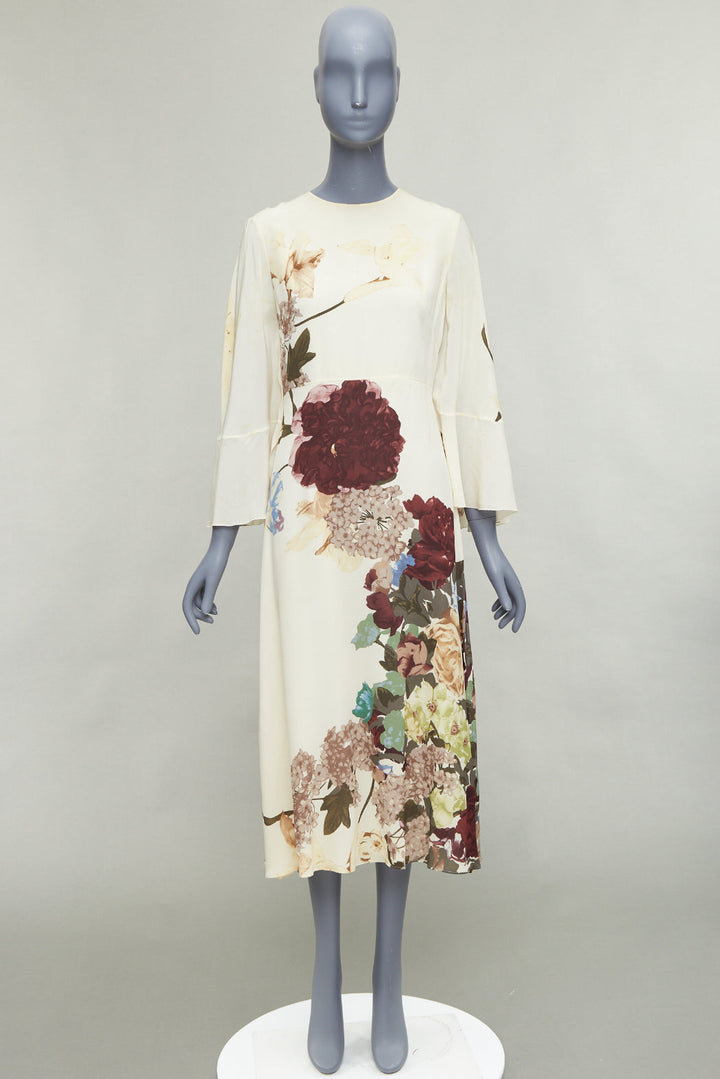 VALENTINO 2016 Runway cream floral print cape back ruffle sleeve dress