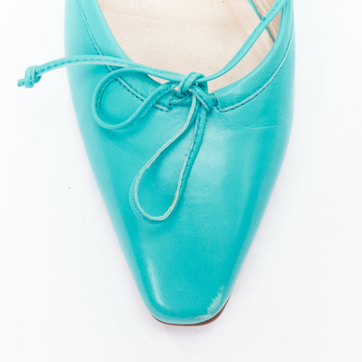 MANOLO BLAHNIK Ballerimu turquoise green leather ballet mules EU38