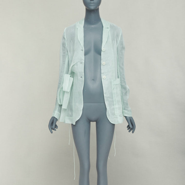 CECILIE BAHNSEN Fisola mint green cotton sheer bow tie waist blazer UK8 S