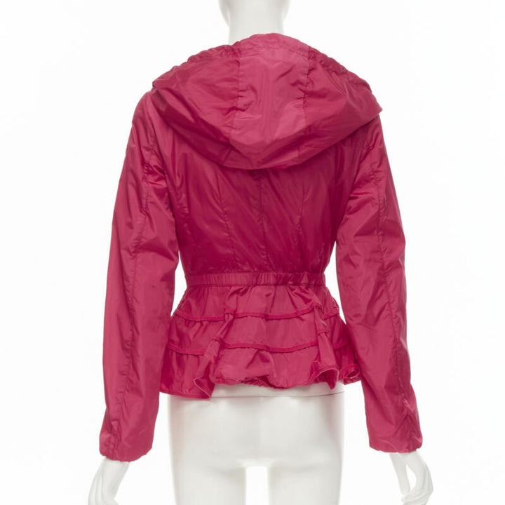 MONCLER Gazon Giubbotto pink back ruffles belted waist windbreaker jacket Sz 2 M