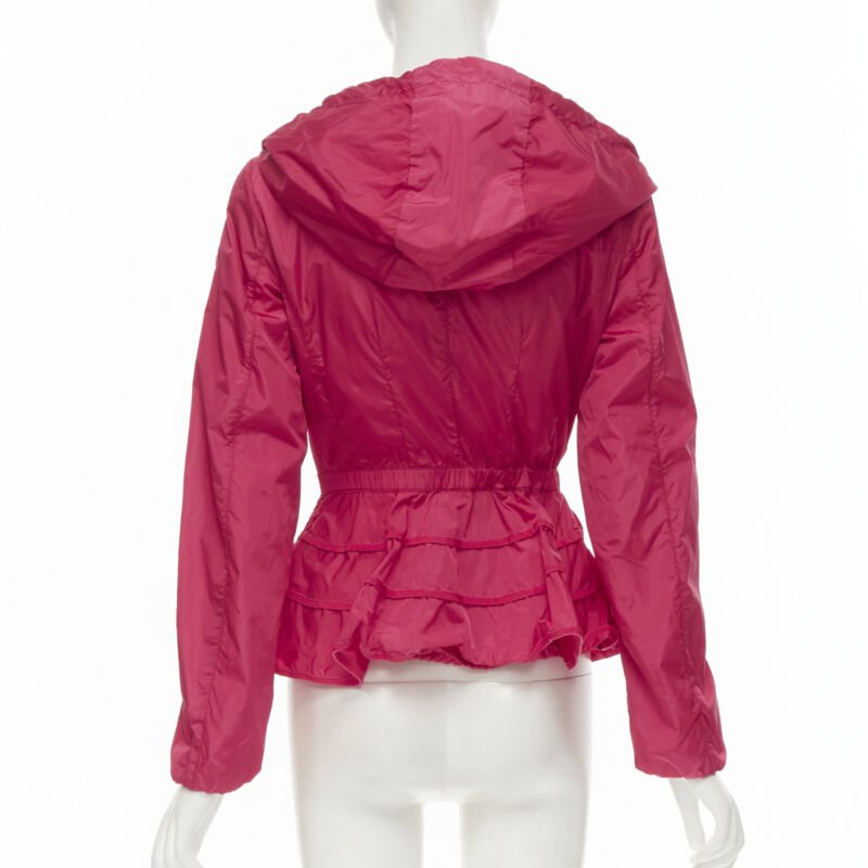 MONCLER Gazon Giubbotto pink back ruffles belted waist windbreaker jacket Sz 2 M