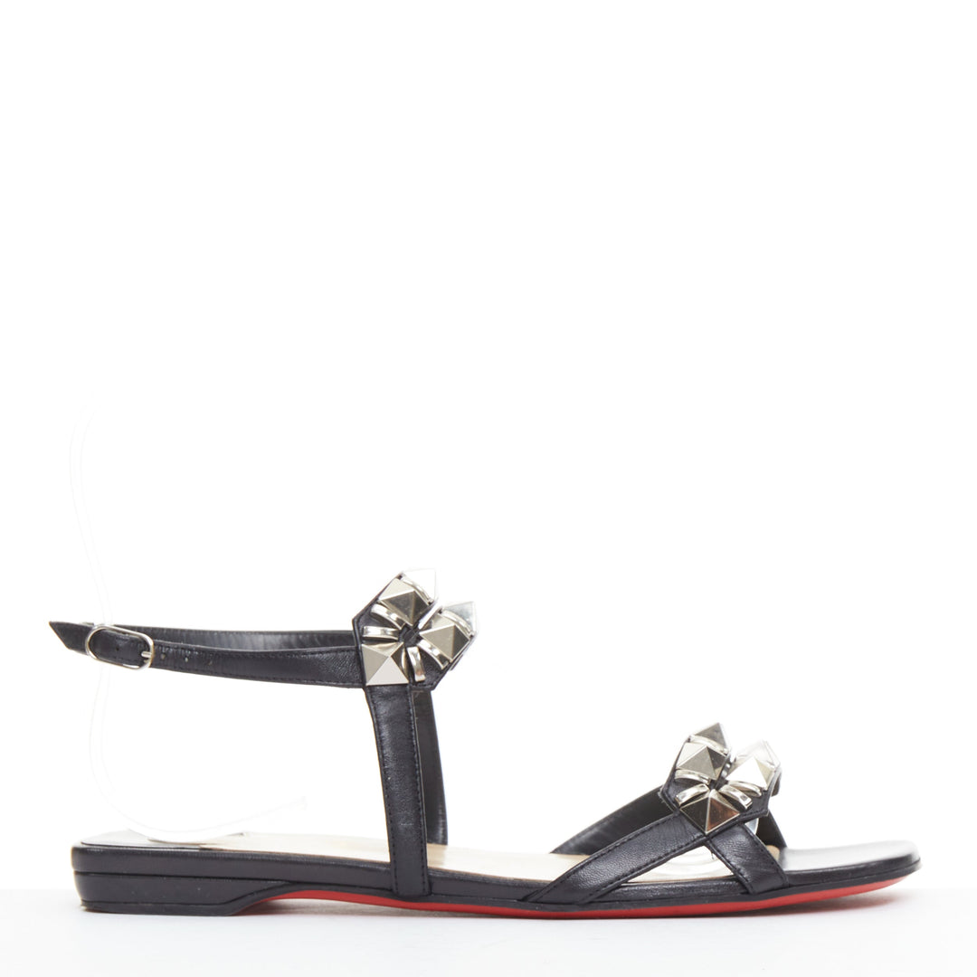 CHRISTIAN LOUBOUTIN Galerietta black calfskin silver studded sandals EU36.5