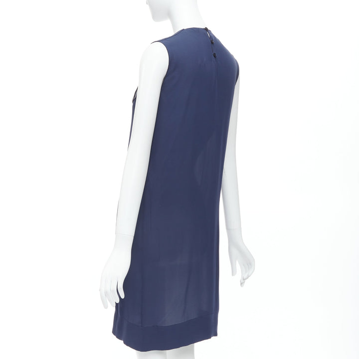 STELLA MCCARTNEY 2008 navy 100% silk bow neck shift dress IT38 XS