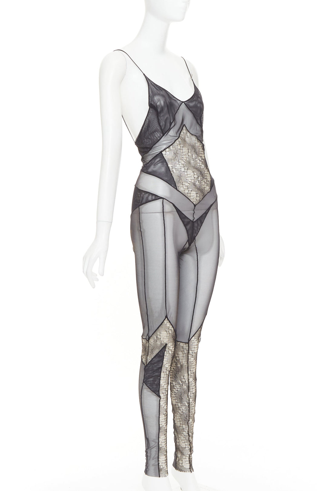 rare ALEXANDRE VAUTHIER COUTURE SS2014 Runway black lace panelled sheer catsuit