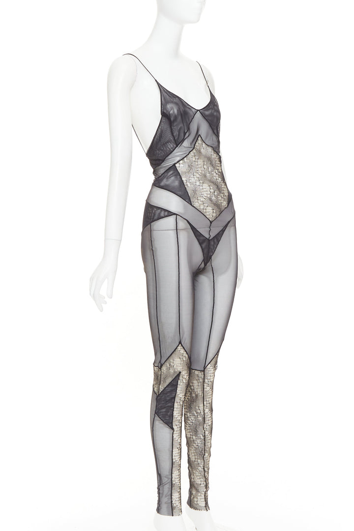 rare ALEXANDRE VAUTHIER COUTURE SS2014 Runway black lace panelled sheer catsuit