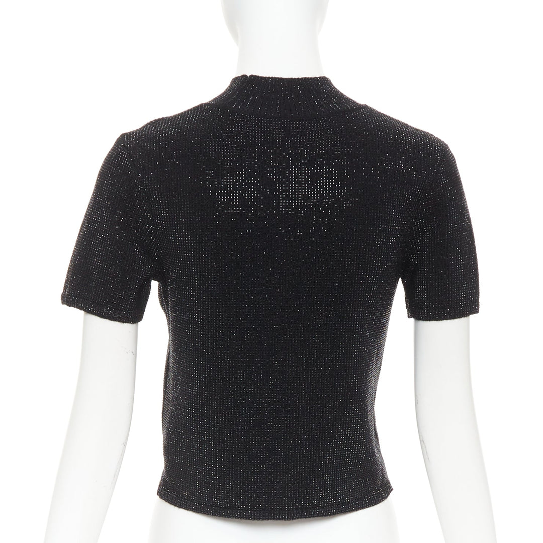 ALEXANDER WANG black Hotfix crystal double cashmere cropped sweater IT36 XXS