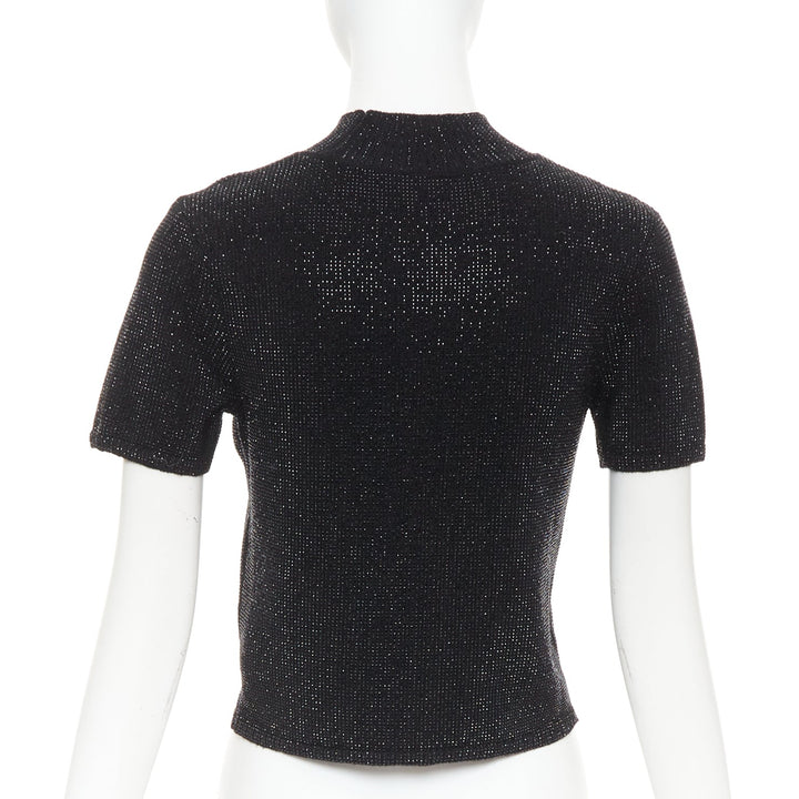 ALEXANDER WANG black Hotfix crystal double cashmere cropped sweater IT36 XXS
