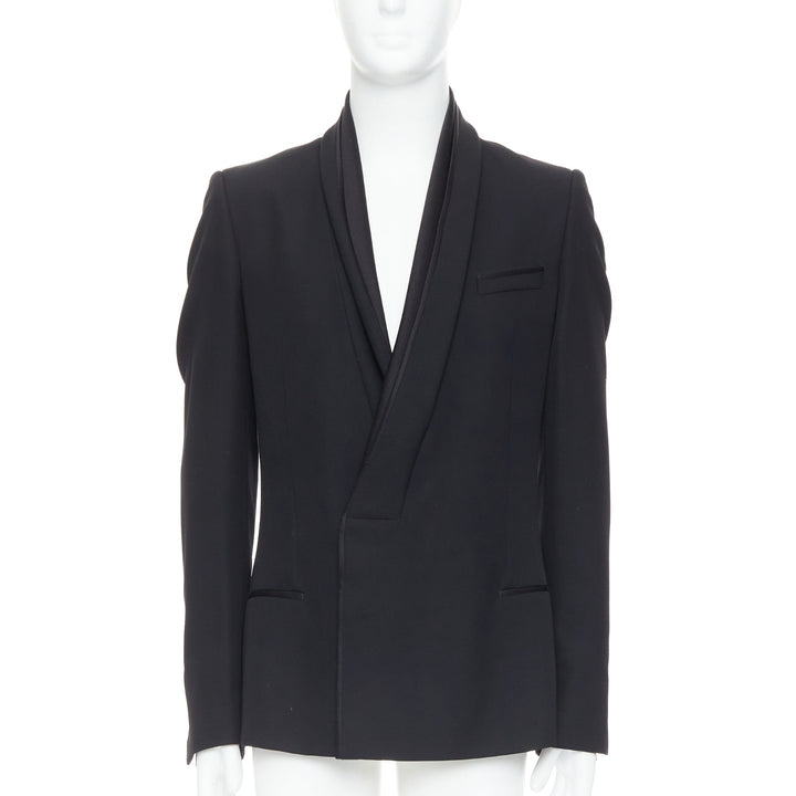 HAIDER ACKERMANN Runway black fleece wool cotton silk shawl blazer S