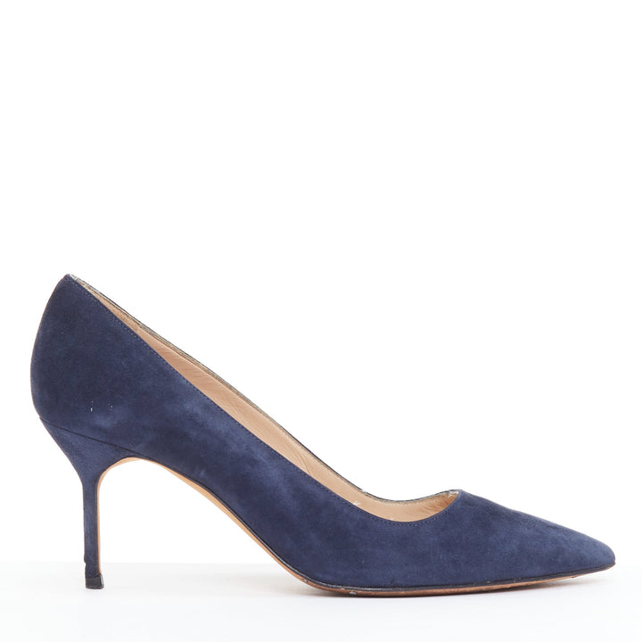 MANOLO BLAHNIK BB 70 navy suede leather point toe pumps EU36.5