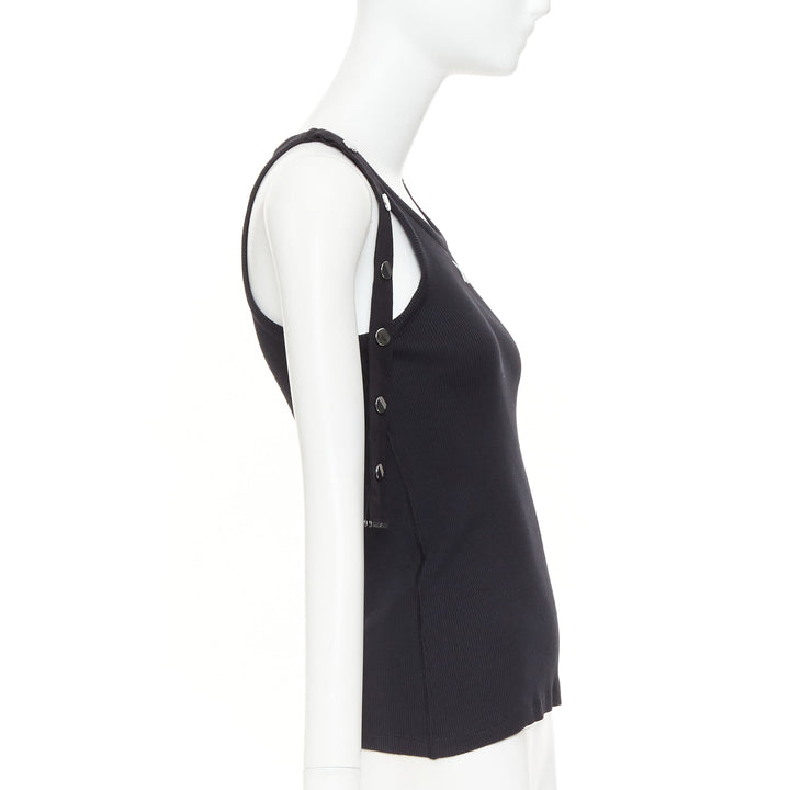 THE ATTICO 2024 black silver metal snap button logo ribbed tank top IT40 S