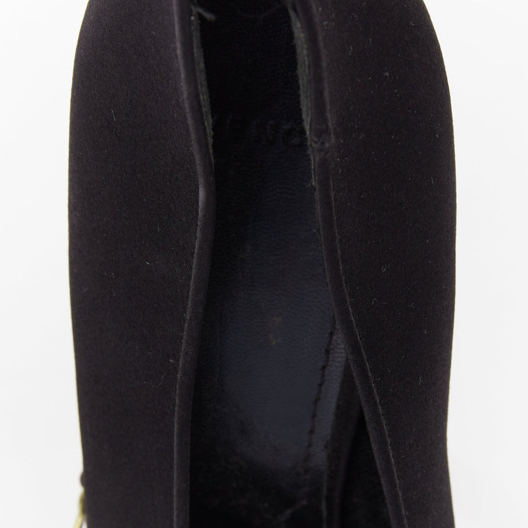 GIVENCHY 2012 Pamela black satin gold bar metal toe stiletto pumps EU40