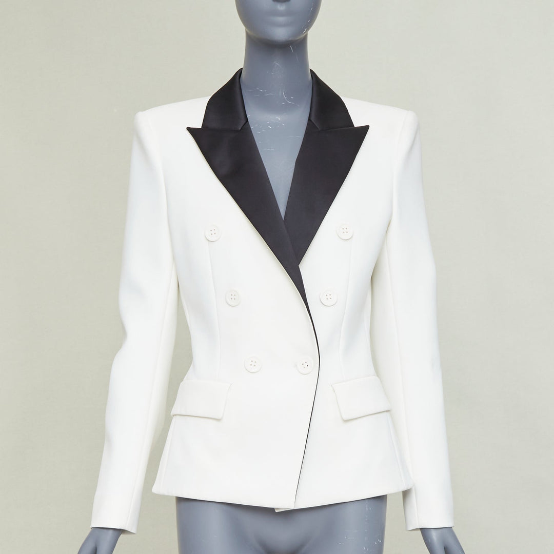 ALEXANDRE VAUTHIER off white black satin lapel double breasted tuxedo jacket