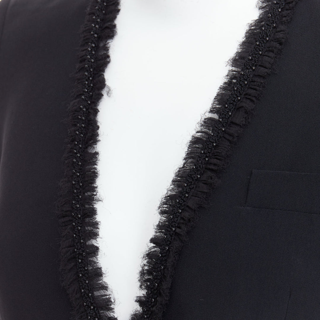 ALEXANDER MCQUEEN 2011 black beaded ruffle collar fitted blazer jacket IT40 S