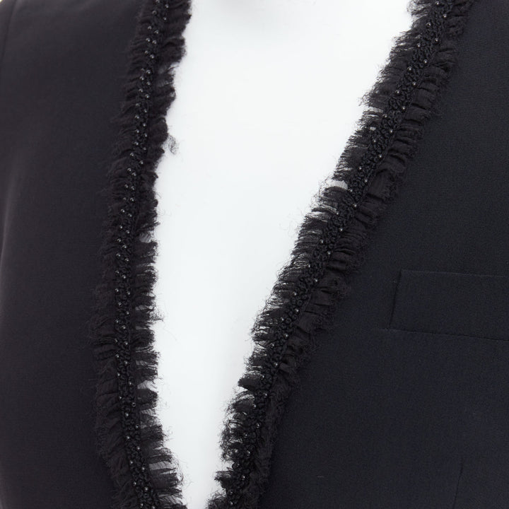 ALEXANDER MCQUEEN 2011 black beaded ruffle collar fitted blazer jacket IT40 S