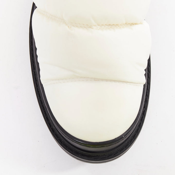 CHANEL cream nylon CC logo side padded black trim snow boots EU37.5