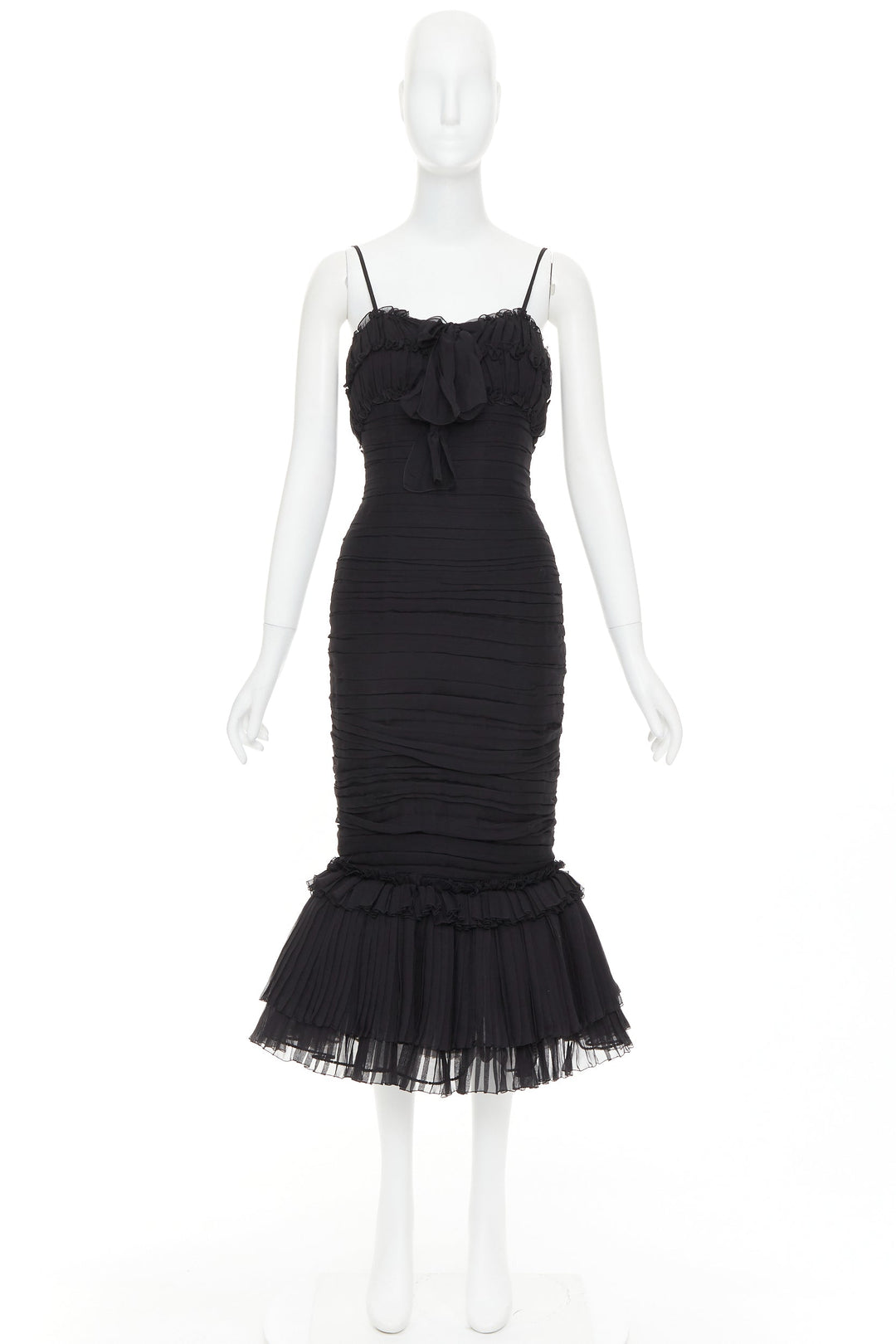 ALEXANDRE VAUTHIER COUTURE black chiffon ruched tulle flared crystal skirt dress