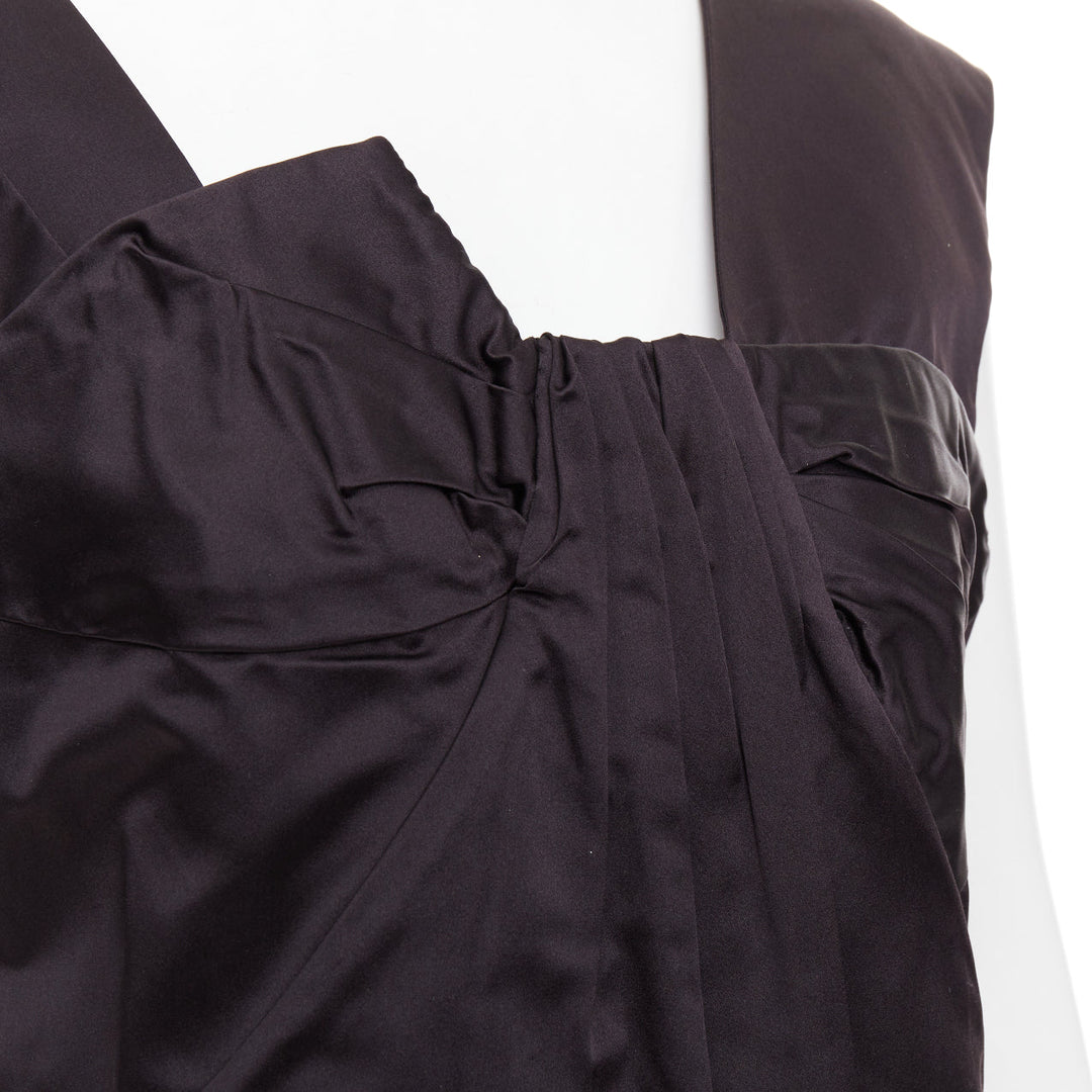 MIU MIU 2009 black silk satin bow top pleated mini dress IT44 L
