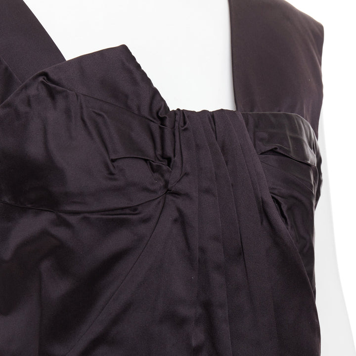 MIU MIU 2009 black silk satin bow top pleated mini dress IT44 L