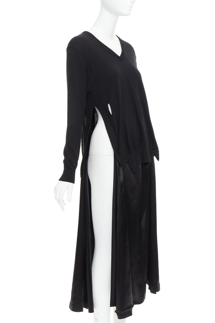 TOGA ARCHIVES Pulla black v neck layered satin slitted long dress