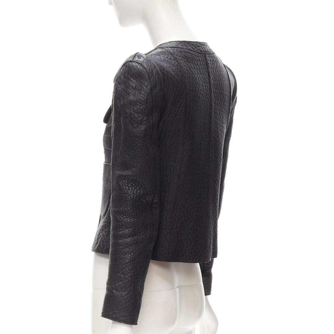 CARVEN black textured leather padded shoulder double breasted blazer IT38 XS