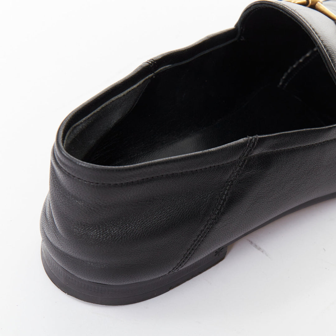GUCCI Brixton black soft leather collapsible heel horsebit flat loafers EU38