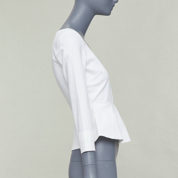 ELLERY Manzoni off white cotton twill peplum scoop neck top US6 M