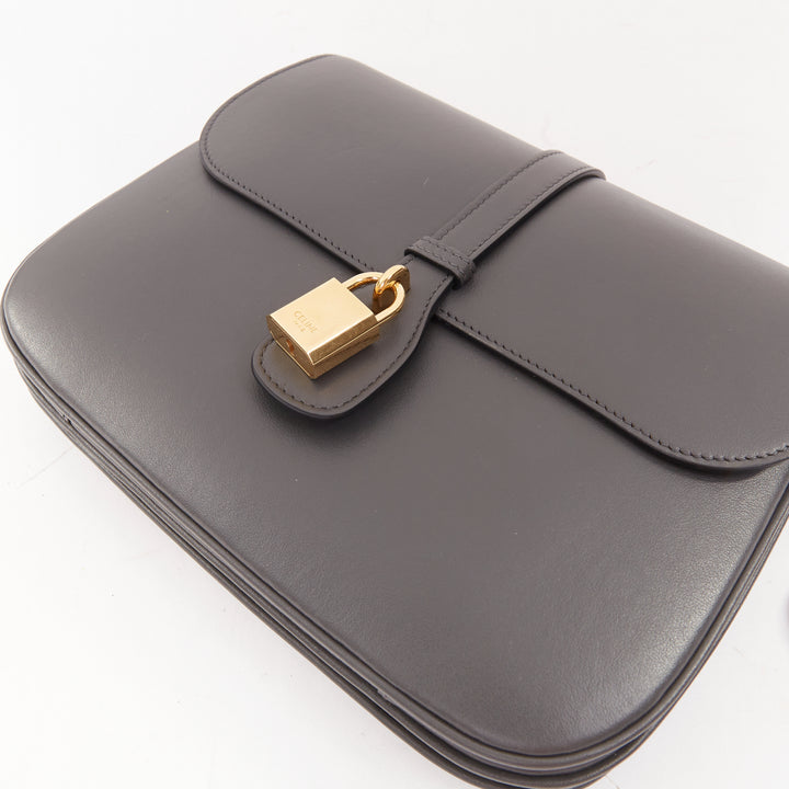 CELINE 2021 Medium Tabou dark grey calfskin leather GHW lock crossbody bag
