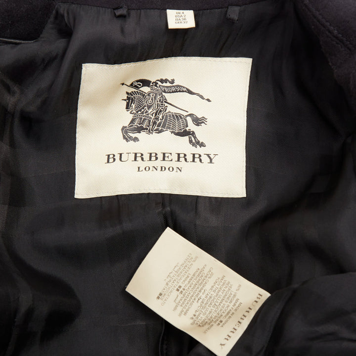 BURBERRY black virgin wool cashmere asymmetric zip belted trench coat UK4 XXS