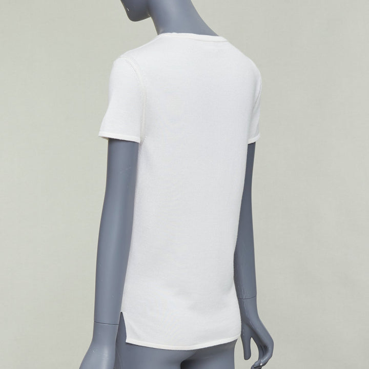HERMES beige cashmere silk silver H charm short sleeve pullover sweater FR36 S
