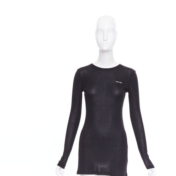 MIU MIU 2022 black white logo tab crew neck long sleeve tshirt dress IT36 XXS