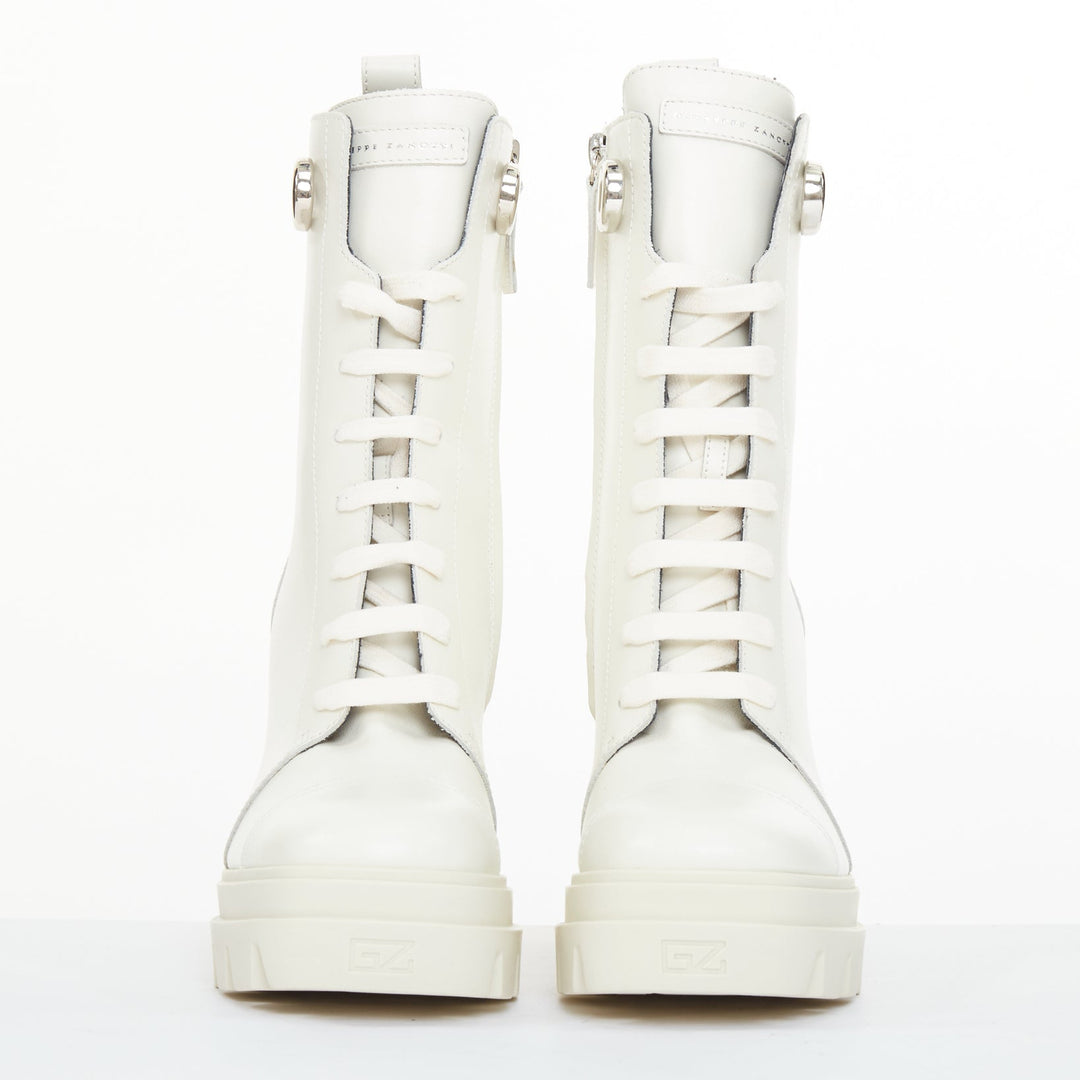 GIUSEPPE ZANOTTI Cubalibre white leather chunky block heel ankle boots EU39