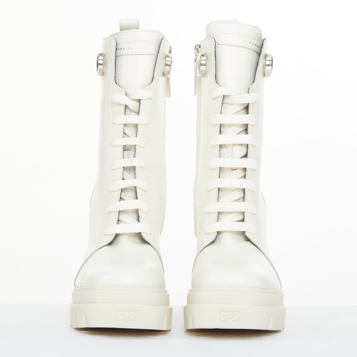 GIUSEPPE ZANOTTI Cubalibre white leather chunky block heel ankle boots EU39