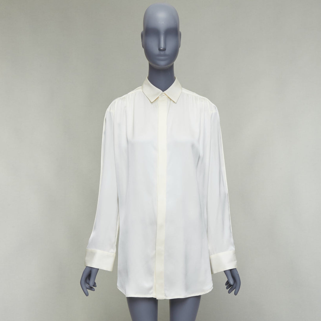 BOTTEGA VENETA 100% silk cream ruched raglan sleeves shirt IT36 XXS