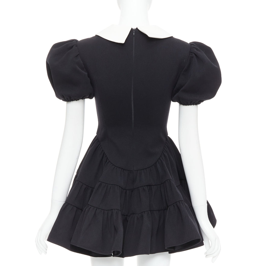 SHUSHU TONG Tiered Volume black wool blend puff sleeve kawaii dress XS