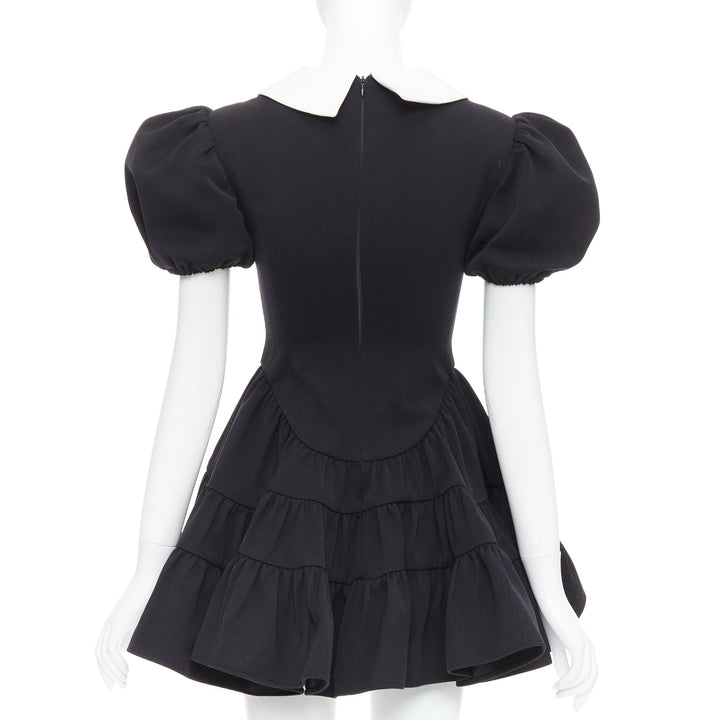 SHUSHU TONG Tiered Volume black wool blend puff sleeve kawaii dress XS
