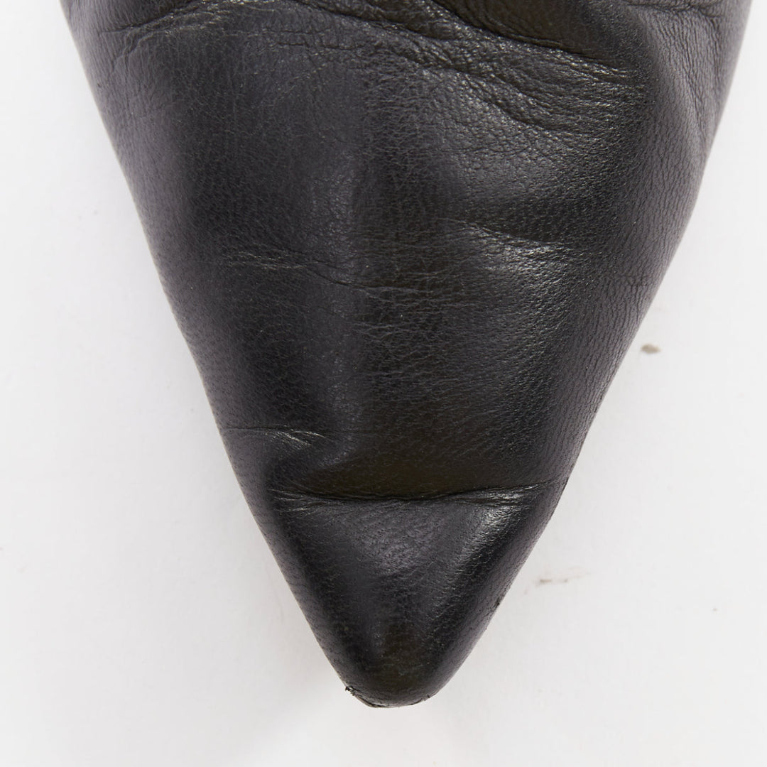 MANOLO BLAHNIK black leather pointy toe ankle boot heels EU39.5