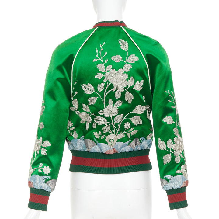GUCCI 2016 Runway green duchess silk gold embroidery chinoiserie bomber IT40 S