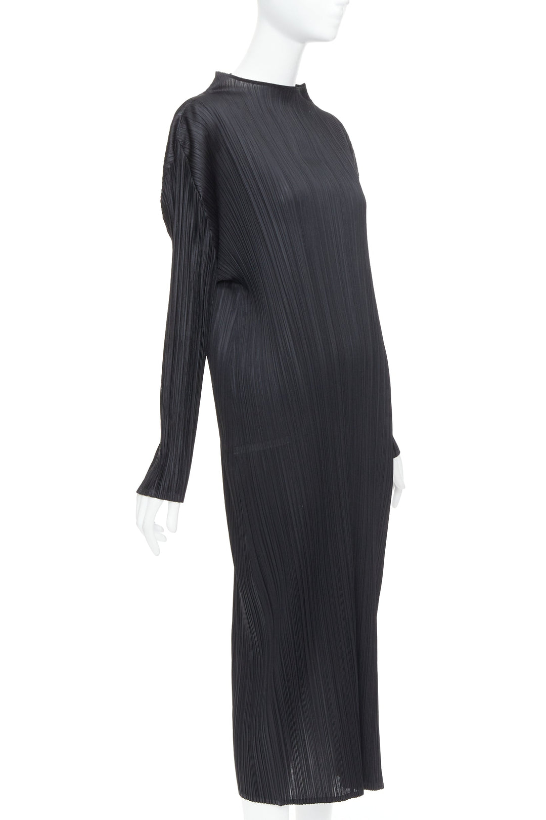 ISSEY MIYAKE Pleats Please black plisse bateau neck slit midi dress JP4 XL